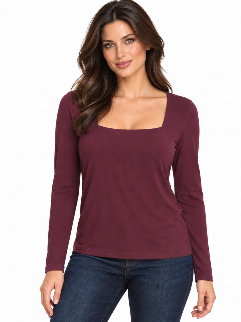 NWT Express Burgundy Square Neck Long Sleeve Stretch Top Size L